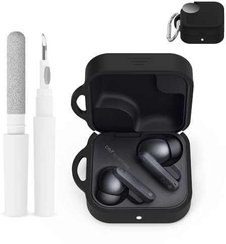 Kompatible Silikon-Hülle für CMF Buds 2 Plus/Buds 2/Pro 2 – Premium-Silikon mit 360° Schutz Track-Karabiner & Reinigungsstift, Weich, waschbar & präzise geschnitten (schwarz)