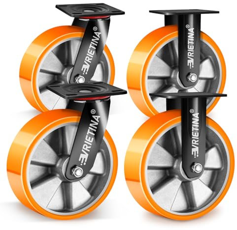 4 Stück 200mm Schwerlastrollen inkl. 2 Bockrollen, 2 Lenkrollen, 360° Drehbar Industrierollen Schwerlast für Forschungslabore, Industrielle Anlagen, Traglast 1500 kg