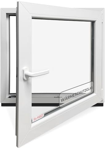 GLASSO Fenster nach Maß – Kunststofffenster, Optionen wählbar | Alle Größen | 2-/3-fach Energiespar-Isolierglas | 5-/6-Kammer Profil | Ideal für Haus, Badezimmer, Keller, Garage, Gartenhaus