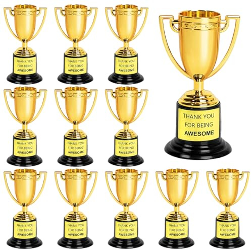 UHETLET 12 Pezzi Mini Trofei Oro Premio Trofei Mini Trofeo d'oro in Plastica Coppe per Piccoli Trofei in Plastica Dorata Mini Trofeo Oro per Feste, Celebrazioni Sportive, Premi in Classe