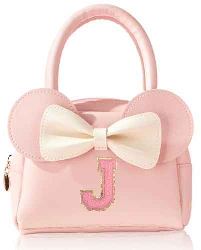 Bliceon Mädchen-Handtasche, personalisierte Handtasche für kleine Mädchen, Maus-Ohrschleife, Geldbörse für Kinder, rosa Geldbörse für Kinder, Geburtstagsgeschenke für Mädchen, J, Disney-Thema
