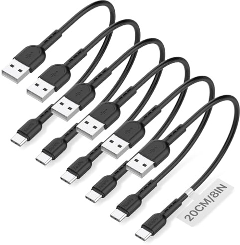 SOOPII Short USB C Cable,6 Pack 8 Inch USB A to USB C Cables,Short Type C Fast Charging Cables,Compatible with lPhone,Galaxy,lPad,Laptop,Charging Station and Power Bank Accessory(Black)