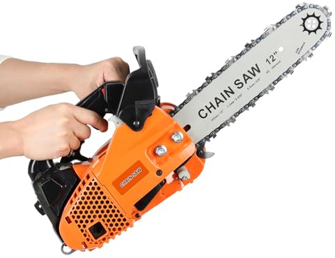 Top Handle Petrol Chainsaw, 2-Stroke 25.4cc 1.2-HP Gas Chain Saw, 12 Small Chainsaw Petrol Powered, Anti-Vibration, Low-Noise, Auto Oiler, Toolkit (Orange)