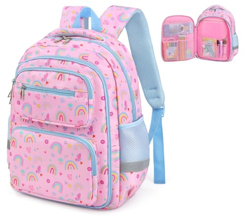 Mochila Escolares Niños Niñas 18.81L Mochila Infantil Grande Impermeable | Ligera Mochila Niña Infantil Primaria Secundaria 6-12Años Bolsillos Banda Reflectante Hebilla en el Pecho Multicompartimento