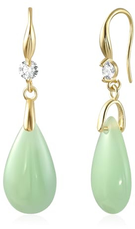 Aliyoham Grüne Jade Tropfenohrringe Damen, Goldplattierte Hängeohrringe mit Zirkonia, Hypoallergene Elegante Ohrringe, Geschenk für Frauen