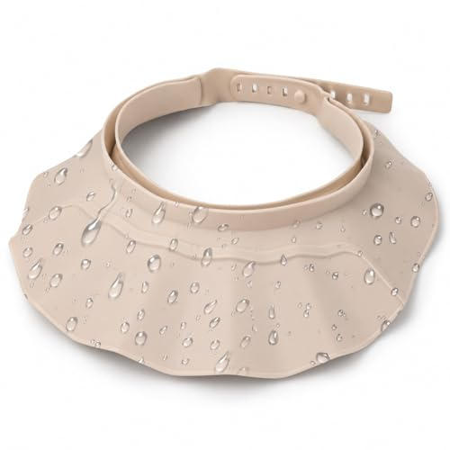 Squliicayy Shampoo Cap for Hair Washing, Adjustable Shower Visor with Eye and Ear Cover, Beige Hair Washing Cap for Showering, Home Care, Salon and Bathroom Use