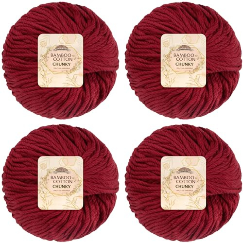 JubileeYarn Bamboo Cotton Chunky Yarn - 100g/Ball - Red Hot Red - 4 Balls