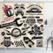 ABAKUHAUS Retro Duschvorhang, Auto-Reparaturwerkstatt Logos, Stoffliches Gewebe Badezimmerdekorationsset mit Haken, 175 x 200 cm, Beige Dunkel Coral Schwarz
