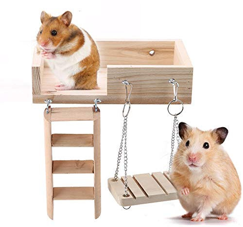 3 Stücke Hamster Plattform Leiter Set Holz Hamster Plattform Holz Hamster Spielzeug Haustiere Haus Schaukel und Leiter Set Eichhörnchen Maus Leiter für Kleintiere Rennmaus Ratte