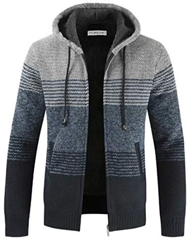 Mens Alight Gray Long Sleeve Hoodie - Knit Sweatshirt Jacket Coat | Thick Fleece for Autumn Winter | Classic Knit Men's M Size