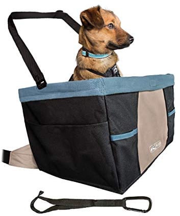 Kurgo Hundesitze fürs Auto–Haustier-Autositze für kleine Hunde und Welpen mit einem Gewicht unter 13,6 kg – An der Kopfstütze montiert– Hunde-Sicherheitsgurt im Auto inklusive–Rover-Stil, Schwarz/Blau
