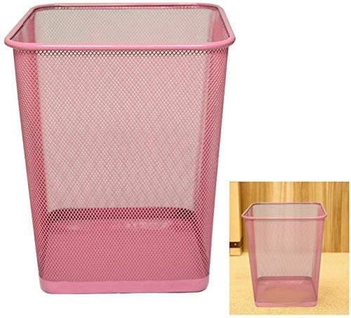 Unicorpse Mesh Bins Waste Rubbish Paper Wastebasket Trash Can Dustbin Metal Sqaure Shape (Rose Pink)