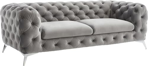 DELIFE Sofa Corleone Samt Grau 225x97 cm 3-Sitzer Couch
