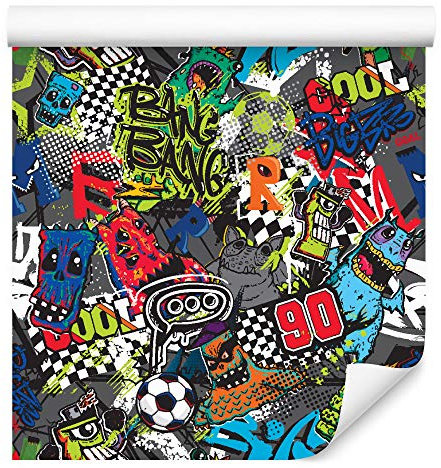 Muralo Tapete 10m Rolle Vlies Tapete Fußball Sport Graffiti Kinder Junge Spielen Vliestapete 1000 x 53cm Wand Tapete Wohnzimmer Kinderzimmer Moderne Wanddeko Wand Dekoration