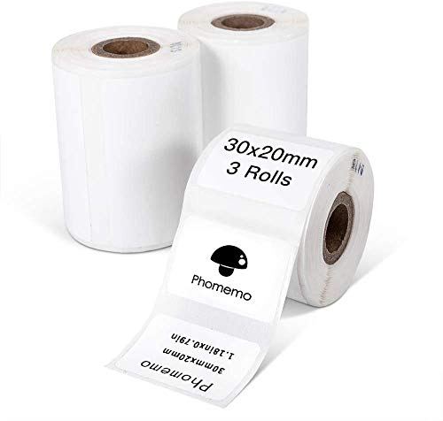 Phomemo 3 Rollen M110 Etikett selbstklebendes Thermoetikett, 1.18“x0.79“(30x20mm),320 /Rolle,kompatibel mit Phomemo M110 M200 M120 M220 M221 M108 M102 M100 M150 M250 M260 Etikettendrucker,3 Rollen