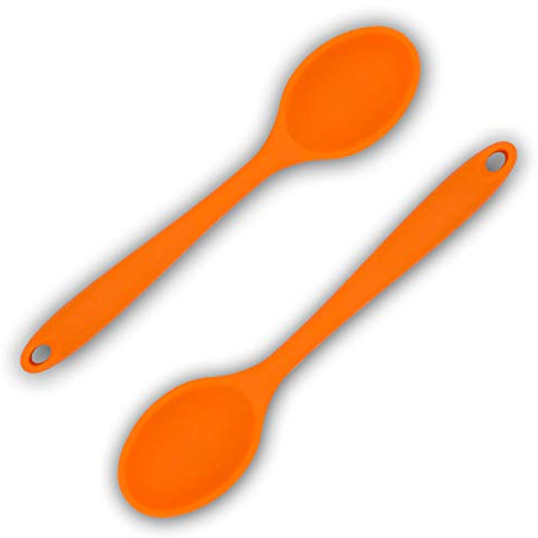 2 Stück Kochlöffel Silikon, Antihaft Kochlöffel, 27cm Servierlöffel Kunststoff, BPA-frei Kochlöffel Set, Silikon Rührlöffel zum Rühren, Schöpfen und Mischen (Orange)