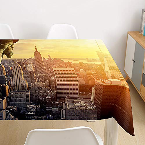 Oduo Tischdecke Wasserdicht Polyester Rechteckig, 3D Stadt Bedruckte Tischdecke Pflegeleicht Fleckschutz Ölfest Abwaschbar Outdoor Garten Deko Farbe & Größe Wählbar (New York,100x140cm)