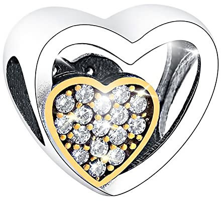 MariaFonte Charm Anhänger Neu 2025 Herz Gold Zircone Geburstag Jubiläum Original Angebot Perlen Armband Silber 925 Günstig Mama Familie Frau Kompatibel Glücksbringer Weihnachten Mädel Hochzeit