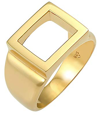 Kuzzoi Siegelring Herrenring, Bandring massiv (13 mm) 925 Sterling Silber vergoldet, Markantes Schmuck Accessoire mit rechteckiger Oberfläche, Goldener Ring für Männer, Ringgröße 64, 0612380120_64