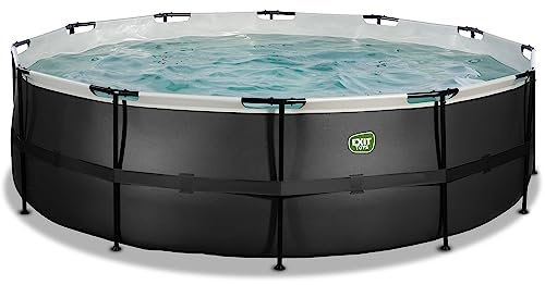 EXIT TOYS Piscine Black Leather - ø488x122cm - Grande Piscine Ronde avec Pompe de Filtration à Cartouche - Piscine Extra Profonde - Cadre Solide - Échelle de Piscine Incluse - Noir