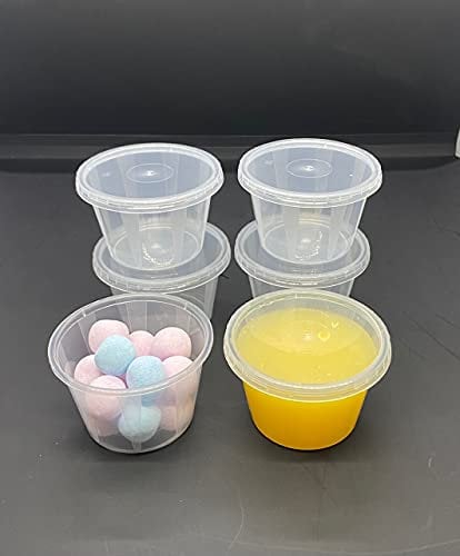 4oz Round Plastic Food Containers Lids Deli Pot or Sauce Take Away Chutney Ketchup Restaurant Jelly Shot & Dessert Cups Re-Usable (50 Pack)
