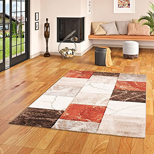Kurzflor Wohnzimmer Designer Teppich Maui Marmor Optik Terrakotta Braun in 5 Größen