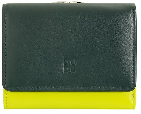 DUDU Kleine Damen-Brieftasche aus Leder mit RFID-Schutz, Münzfach und Klickverschluss, kompakt, 6 Kartenfächer Mangrove