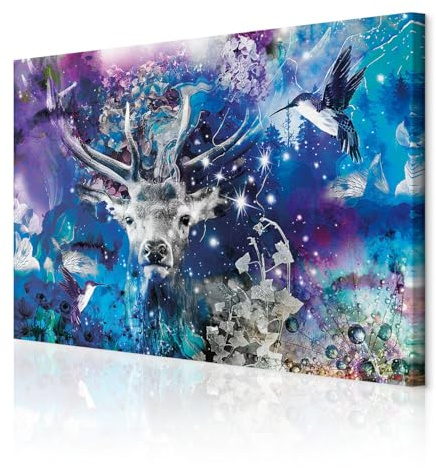 decomonkey Akustikbild Hirsch Abstrakt 120x80 cm 1 Teilig Leinwand Modern Bilder Wandbilder XXL Schallschlucker Schallschutz Akustikdämmung Wandbild Deko Leise Tiere Blumen