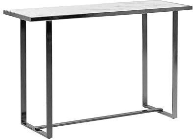 Schmaler Konsolentisch mit Marmor Optik weiß Metallgestell silber Glamour Plano