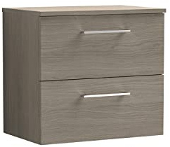 nuie ARN2524W Arno Modern Bathroom Wall Hung 2 Drawer Vanity Unit with Colour Worktop, 600mm, Matt Electric Blue