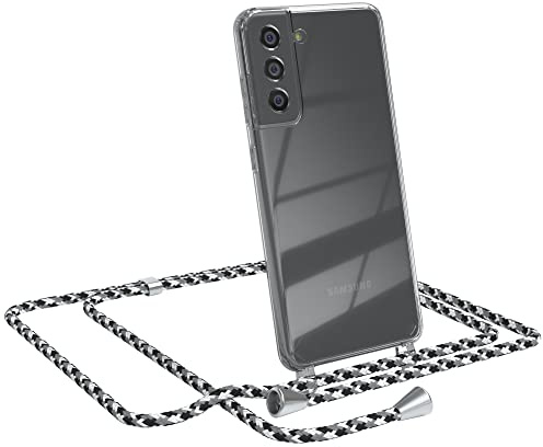 EAZY CASE Handykette kompatibel mit Samsung Galaxy S21 FE 5G Handyhülle mit Umhängeband, Handykordel mit Schutzhülle, Silikonhülle, Hülle, Stylische Kette für Smartphone, Schwarz Camouflage