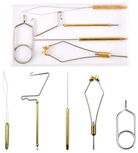 JSHANMEI Fly Fishing Tying Tool Kit, Fly Tying Kit with Bobbin Thread Holder, Wire Threader, Knot Whip Finisher, Hackle Plier, Bodkin, Fly Fishing Lure Making Accessories(5pcs Fly Fishing Tools)