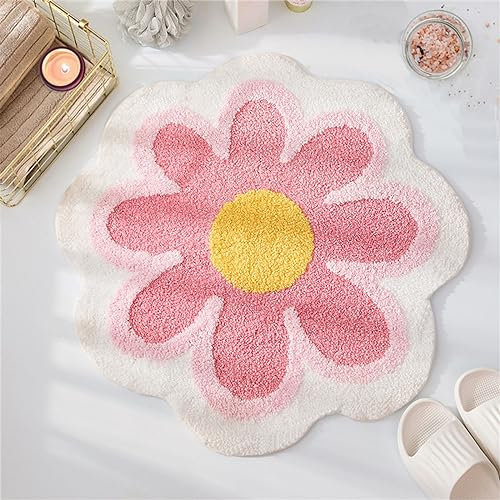 YRXRUS Tapis de bain à fleurs, rose, tapis de bain beauté, tapis de bain en microfibre ultra douce, lavable en machine, tapis de bain, cadeau esthétique, décoration de chambre d'été, 60 x 60 cm