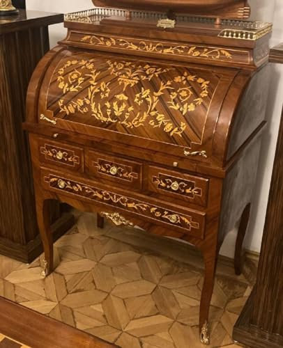 Casa Padrino Barock Sekretär - Handgefertigter Schreibtisch mit 8 Schubladen - Barock Möbel - 90 cm x 53 cm x 120 cm - Braun Intarsien / Gold