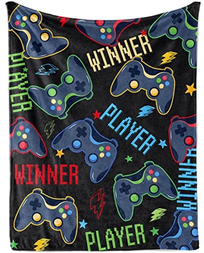 Gaming Geschenke für Junge Kinder Geburtstag, Flauschig Videospiel Controller Flanell Decke, 100x130 cm Weich Plüsch Spiel Gamepad Kuscheldecke Wohndecke für Baby Neugeboren Kleinkind Sofa Couch Deko