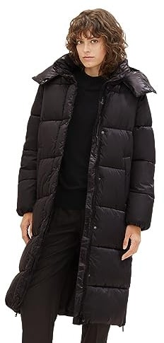 TOM TAILOR Damen Long Puffer Mantel mit abnehmbarer Kapuze , deep black, L