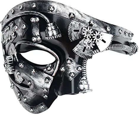 Steampunk Metall Cyborg Venezianische Maske für Männer - Cyberpunk Maske Phantom der Oper (Silber)