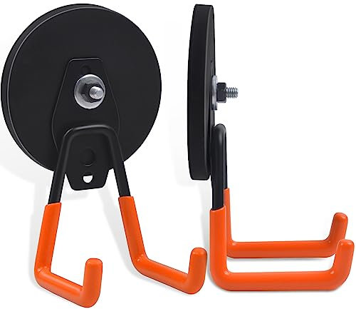 MAGXCENE Crochets magnétiques,88mm Aimants puissants avec crochets, Crochets magnétiques pour cuisine, garage，réfrigérateur, rideaux, salle de classe, barbecue, outils (Orange, 2 Pcs)