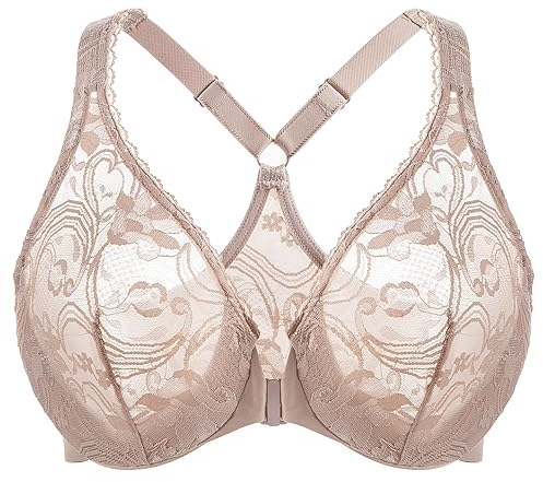 MELENECA Reggiseno da Donna Non Foderato in Pizzo con Ferretto e Chiusura Frontale Beige 3C