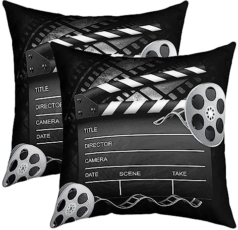 richhome 70er Jahre Vintage Kino Kissenbezug, Kino Schwarz Doppelseiten Druck Wurf Kissenbezug, Poster Design 2-Pack 40x40