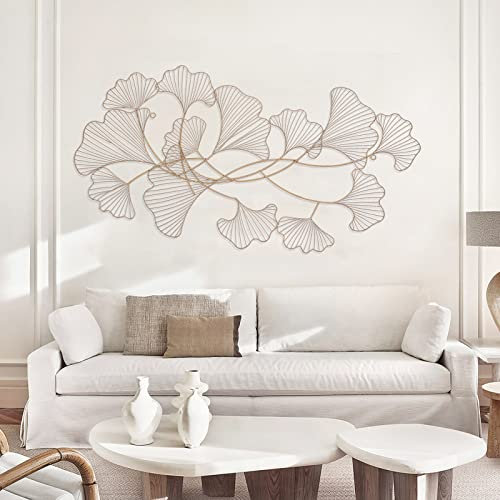 wanwanper Gingko-Blatt Wanddekoration, Gingko Blatt Metall Wandkunstskulptur, Dekor Gold Ginkgo Wanddeko Wandschmuck, kreative Metallwandskulptur, für Wohnzimmer, Schlafzimmer, 120 x 57 cm