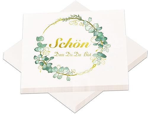 20 Servietten Ichthys 'Schön,DASS du da bist!', 3-Lagige,Eukalyptus Blumenkranz,Tischdekoration für Taufe, Geburtstags,Hochzeit,Kommunion, Konfirmation und andere festliche Anlässe