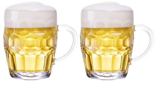 TUSAPAM Dimple Stein Beer Mug Set, 20 oz Beer Glasses with Handle, Glass Beer Mugs, Dishwasher and Freezer Safe, Clear and Sturdy, Set of 2