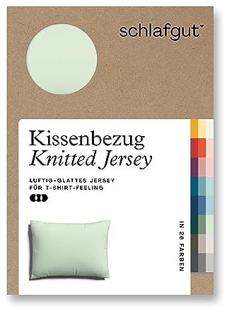 schlafgut Knitted Jersey Kissenbezug 60x80 cm Green Light Uni weicher Premium Kopfkissenbezug einzeln, faltenfrei mit Elasthan