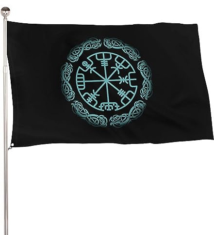 60 x 90 cm dekorative Gartenflagge Hofbanner Wikinger Rune Magischer Kompass Druck Gartenflaggen Hängende Flagge Dekor
