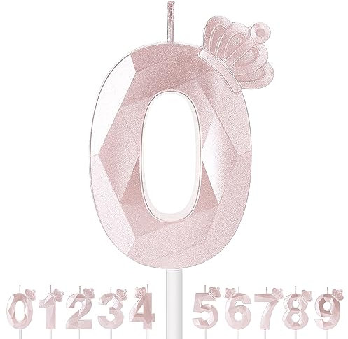 Birthday Candles,7cm 3D Crown Rose Gold Glitter Number Candles Birthday Candles for Cakes, for Birthday Anniversary Wedding Party Graduation Party（0）