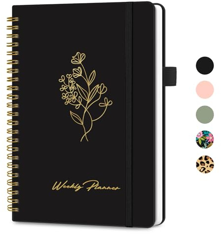 Undated Weekly Planner, Weekly To Do List Notebook with Goal & Habit Tracker Organizer, A5 Weekly Planner Notebook with Spiral Binding, 6.1 x 8.2 - Black