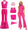 Amycute Costume Cosplay Carnevale Donna Bambina, Set Vestiti Rosa Movie Bambina con Collana e Orecchini, Vestito Rosa per Carnevale, Halloween (Donna, L)