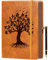 ZXHQ A5, 360 Seiten, liniert, Tagebücher mit Stift, Tagebücher für Damen und Herren, Schreibnotizbuch, Baum des Lebens, brauner Rand, feine Innentasche, Hellbraun