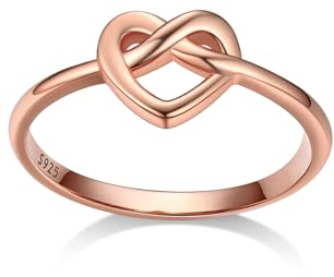 Bestyle Bague Argent 925 Femme Coeur Brillant Bijoux Fille Cadeau Anniversaire Taille 54 Couleur Or rose